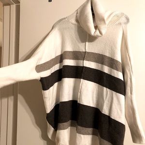 Cream and brown striped cowl neck poncho-style sweater from Loft. New with tags